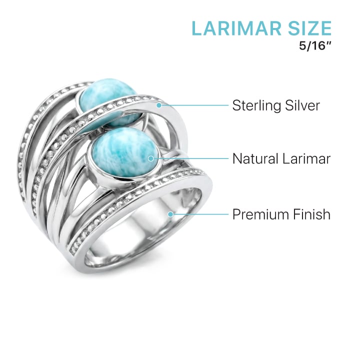 Crossover ring in Sterling silver with larimar