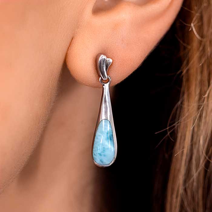 Larimar Sterling Silver Indra Post Earrings Marahlago Jewelry pear Gemstone