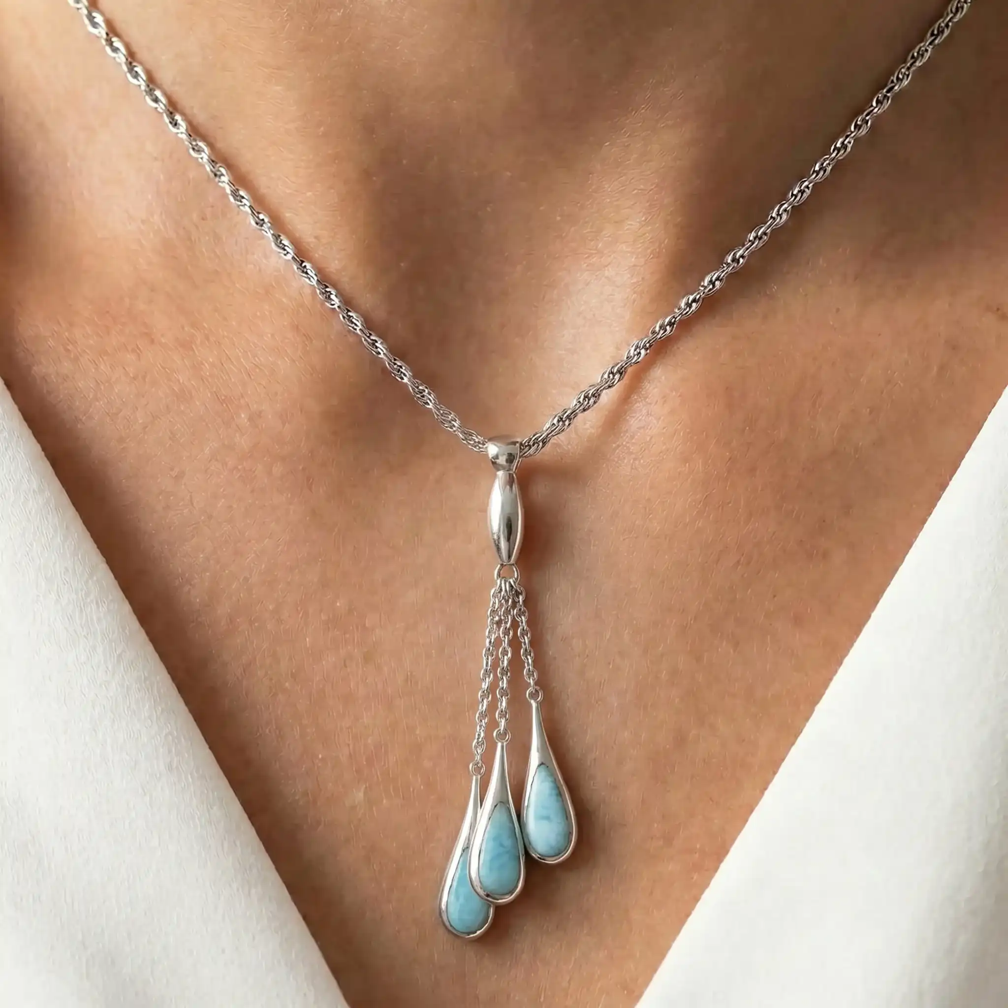 Larimar Sterling Silver Indra Pendant Necklace Marahlago Larimar Jewelry Gemstone 