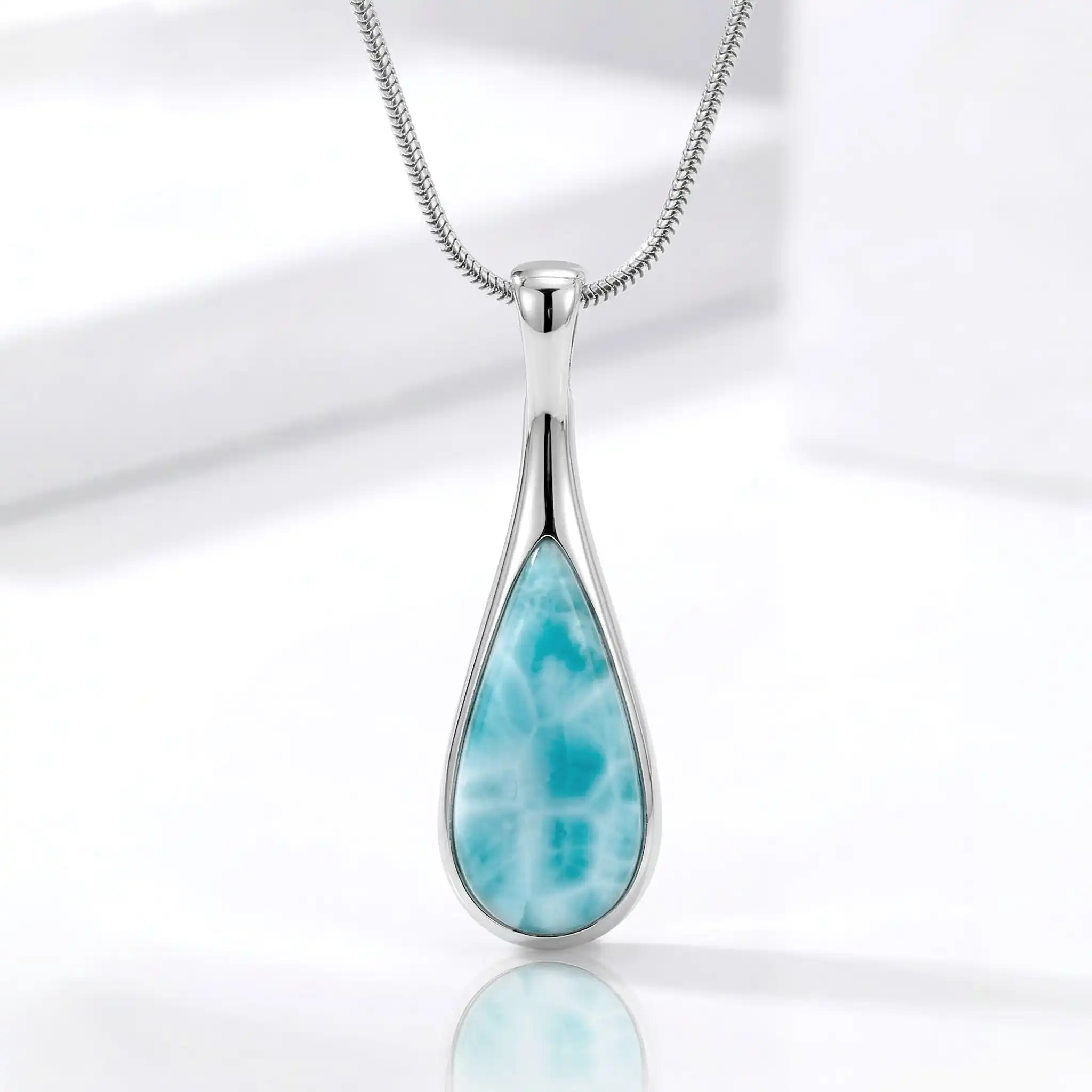 Larimar Sterling Silver Teardrop Necklace