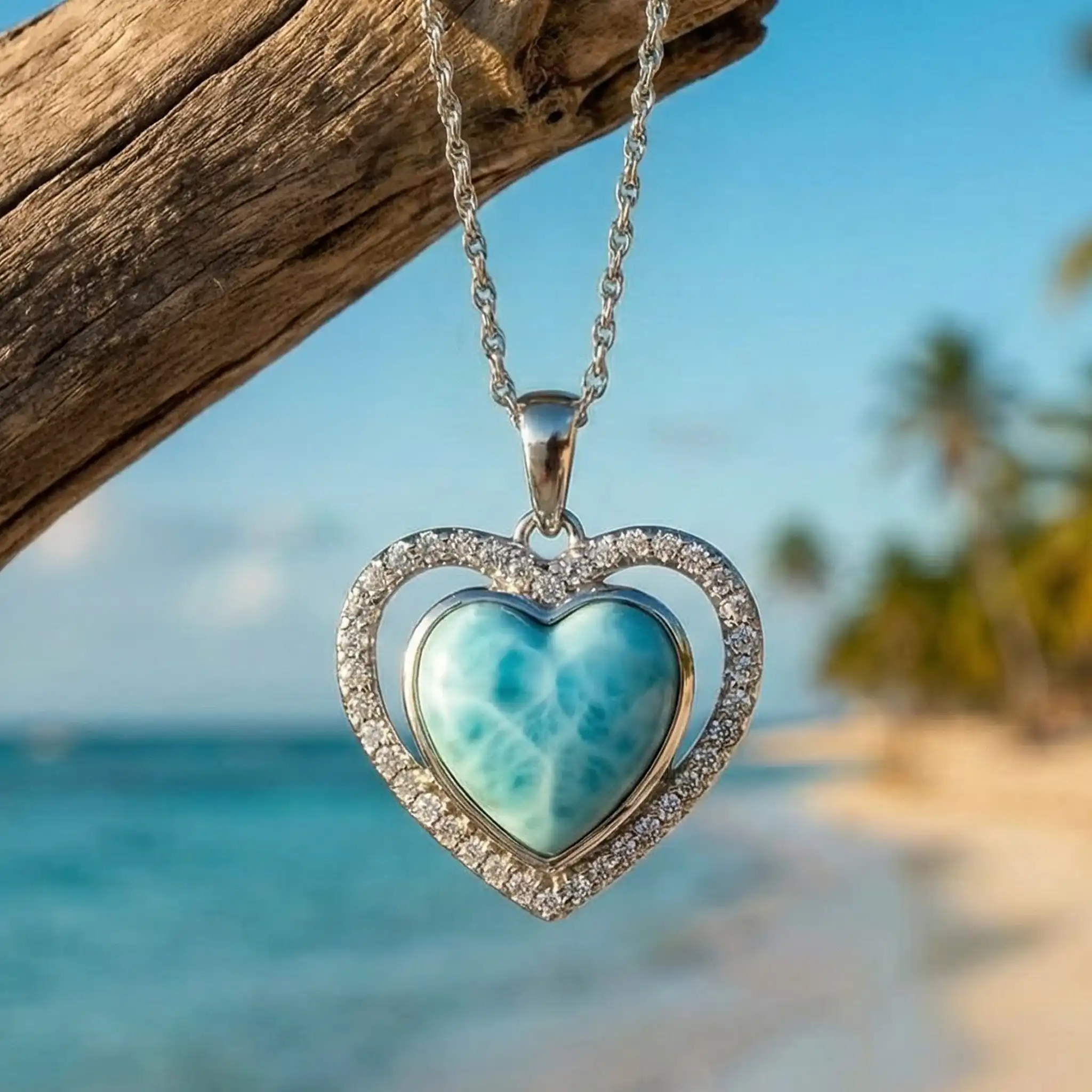 Infinity heart necklace with White Sapphire and larimar by Marahlago