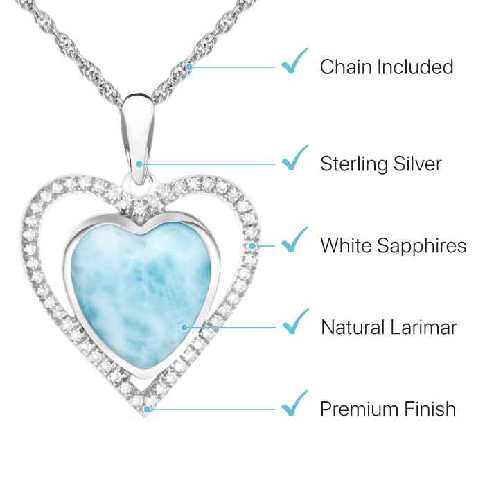 Infinity heart necklace with White Sapphire and larimar by Marahlago. 