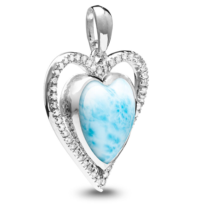Infinity heart necklace with White Sapphire and larimar by Marahlago. 
