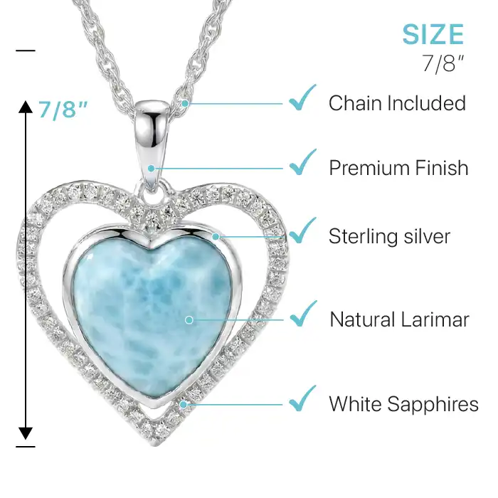 Infinity heart necklace with White Sapphire and larimar by Marahlago. 