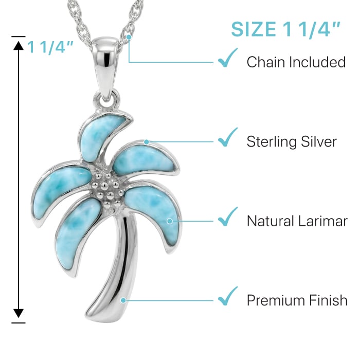 Larimar Palm Tree Necklace in Sterling Silver by Marahlago