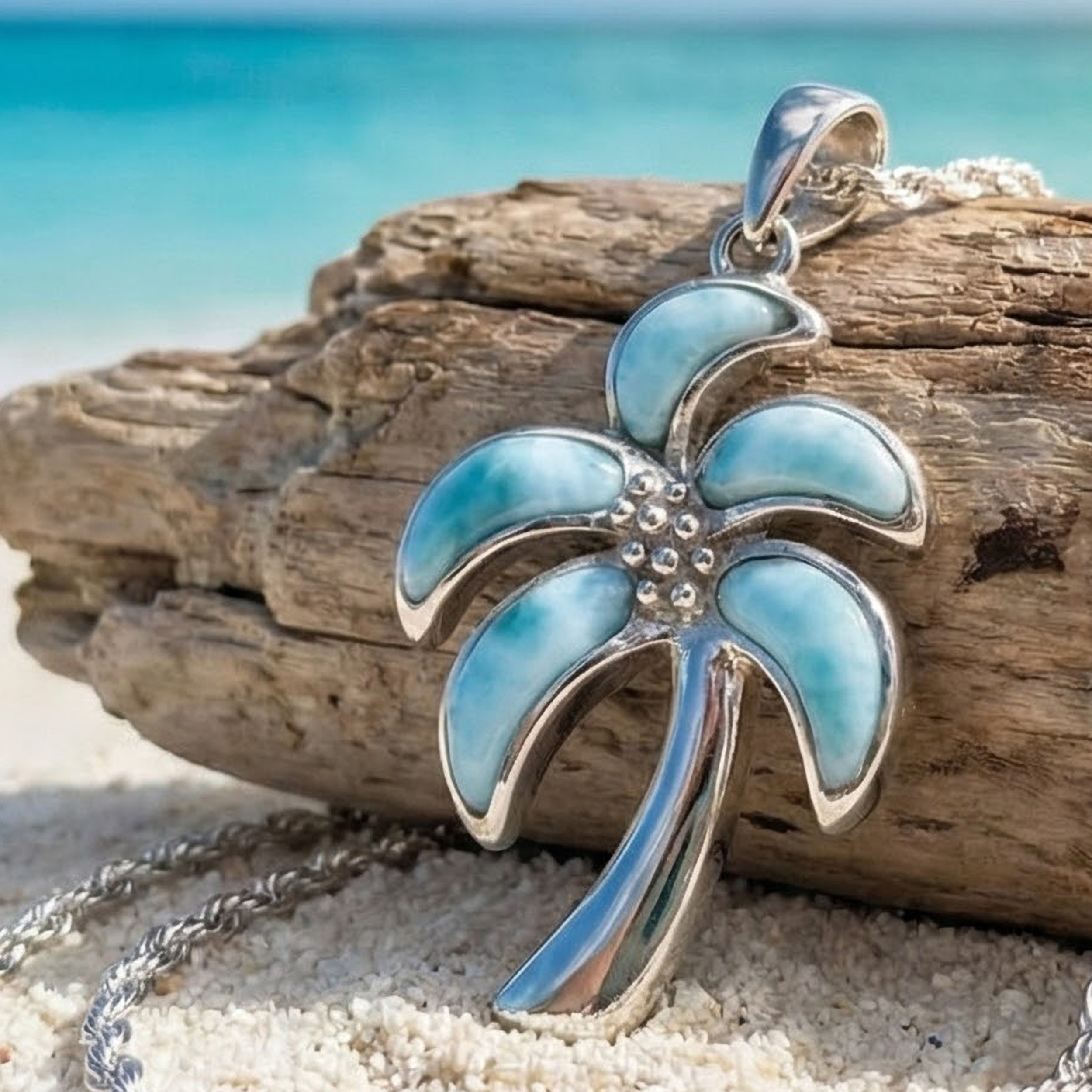 Pendentif Larimar Bleu Fait Main - Argent 925 - 1,75 Pouces - Bijou Naturel Unique #P16099