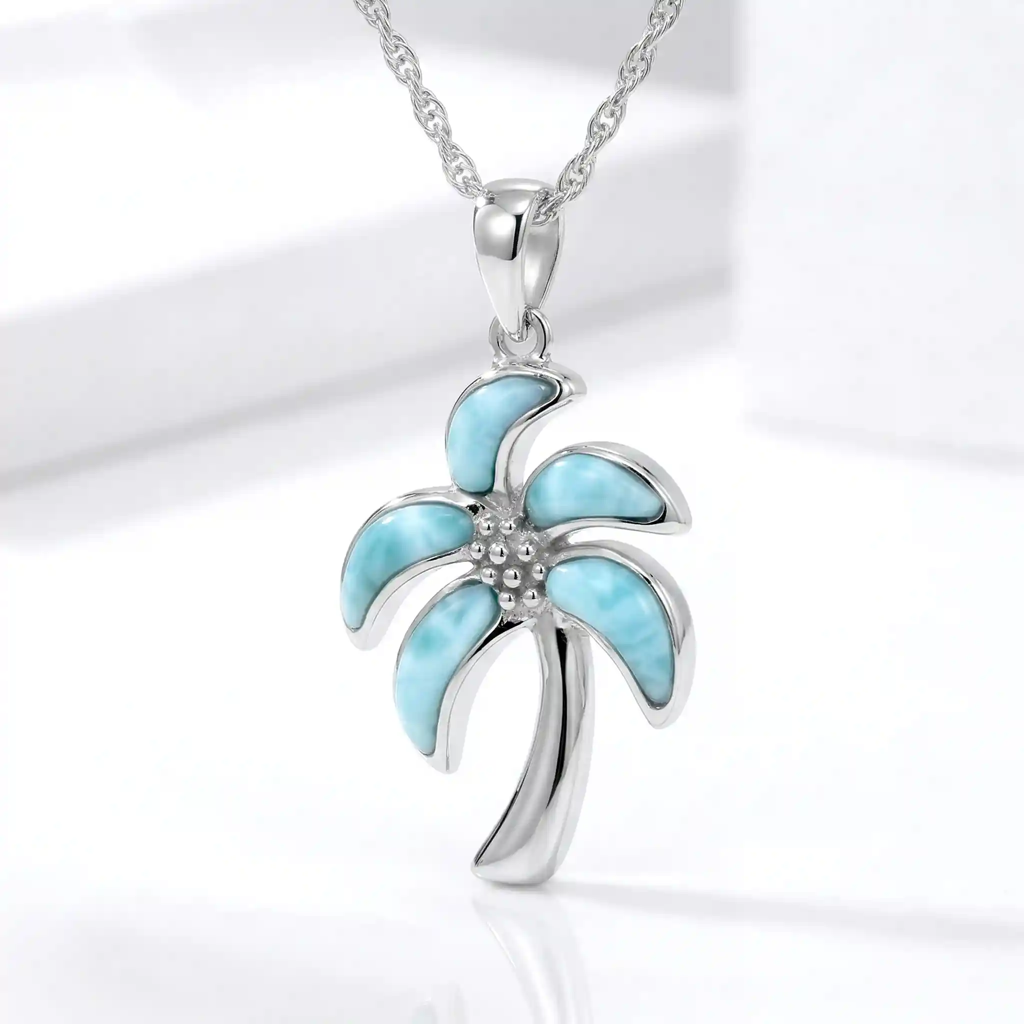 Larimar Palm Tree Necklace in Sterling Silver by Marahlago