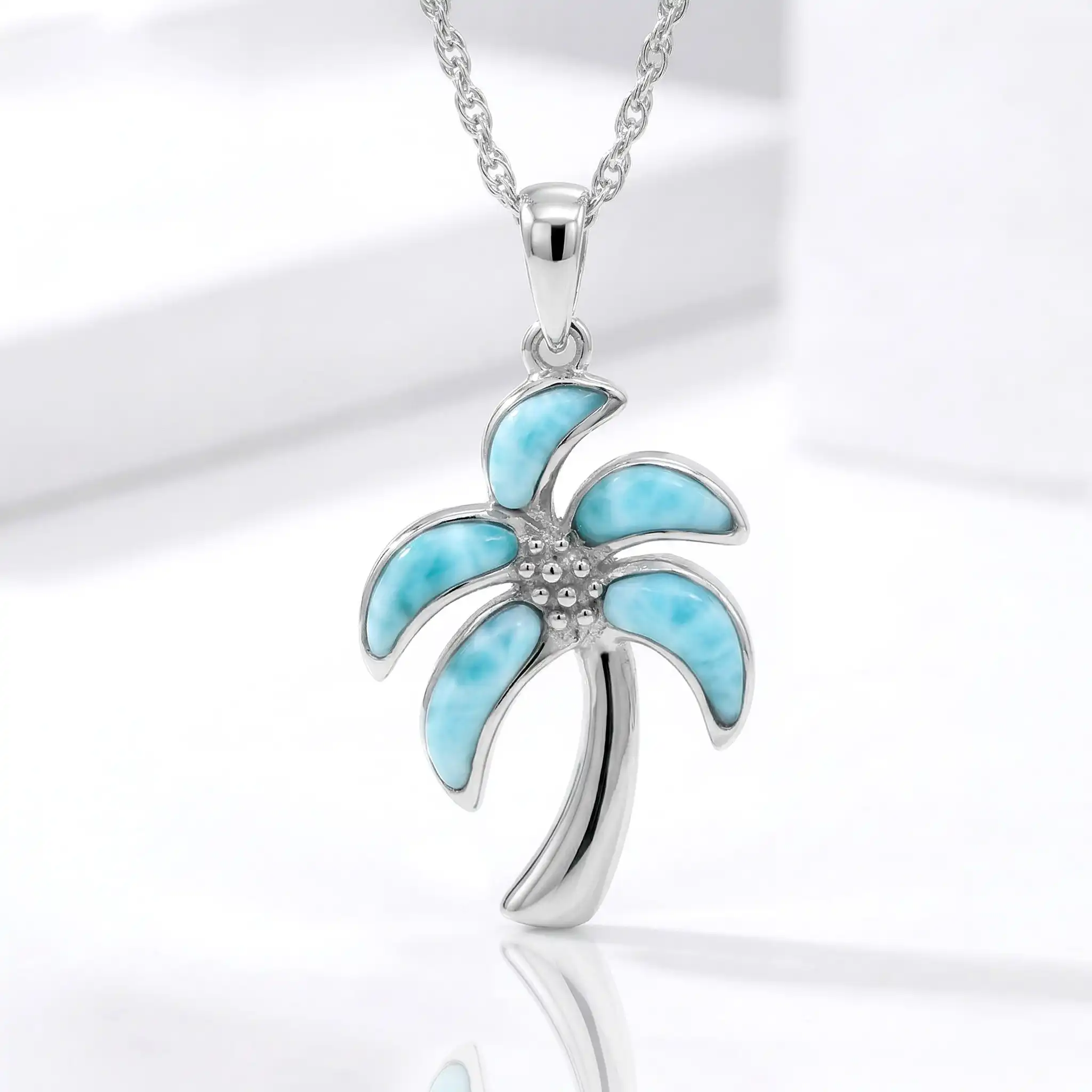 Larimar Palm Tree Necklace in Sterling Silver by Marahlago