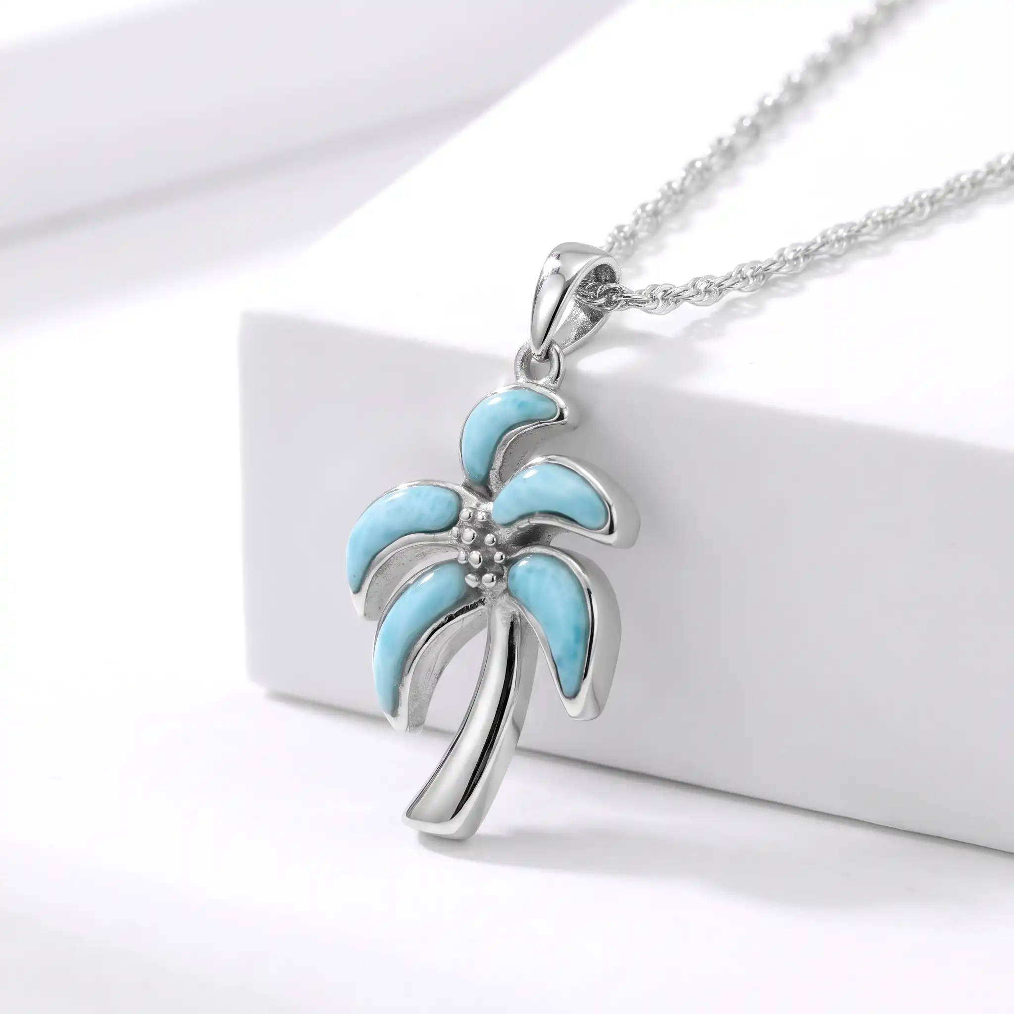 Larimar Palm Tree Necklace in Sterling Silver by Marahlago