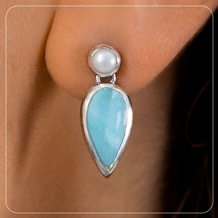 Pearl and Larimar Earrings