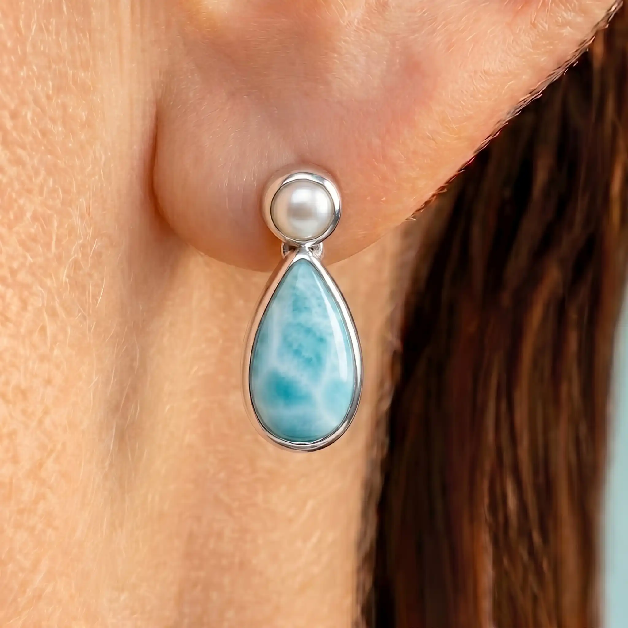 Pearl and Larimar Earrings