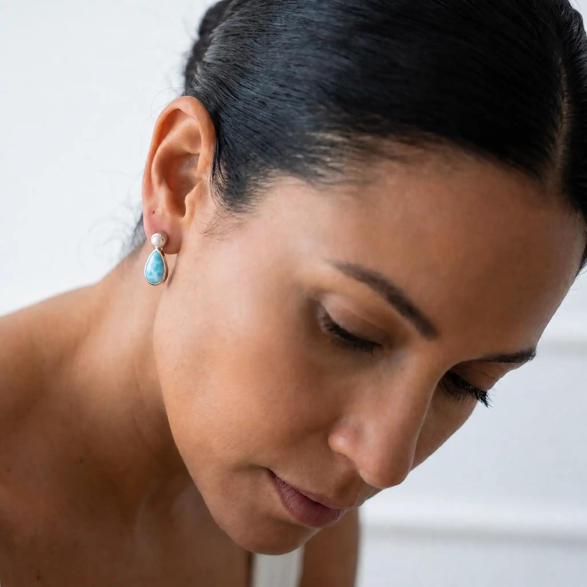 Pearl and Larimar Earrings