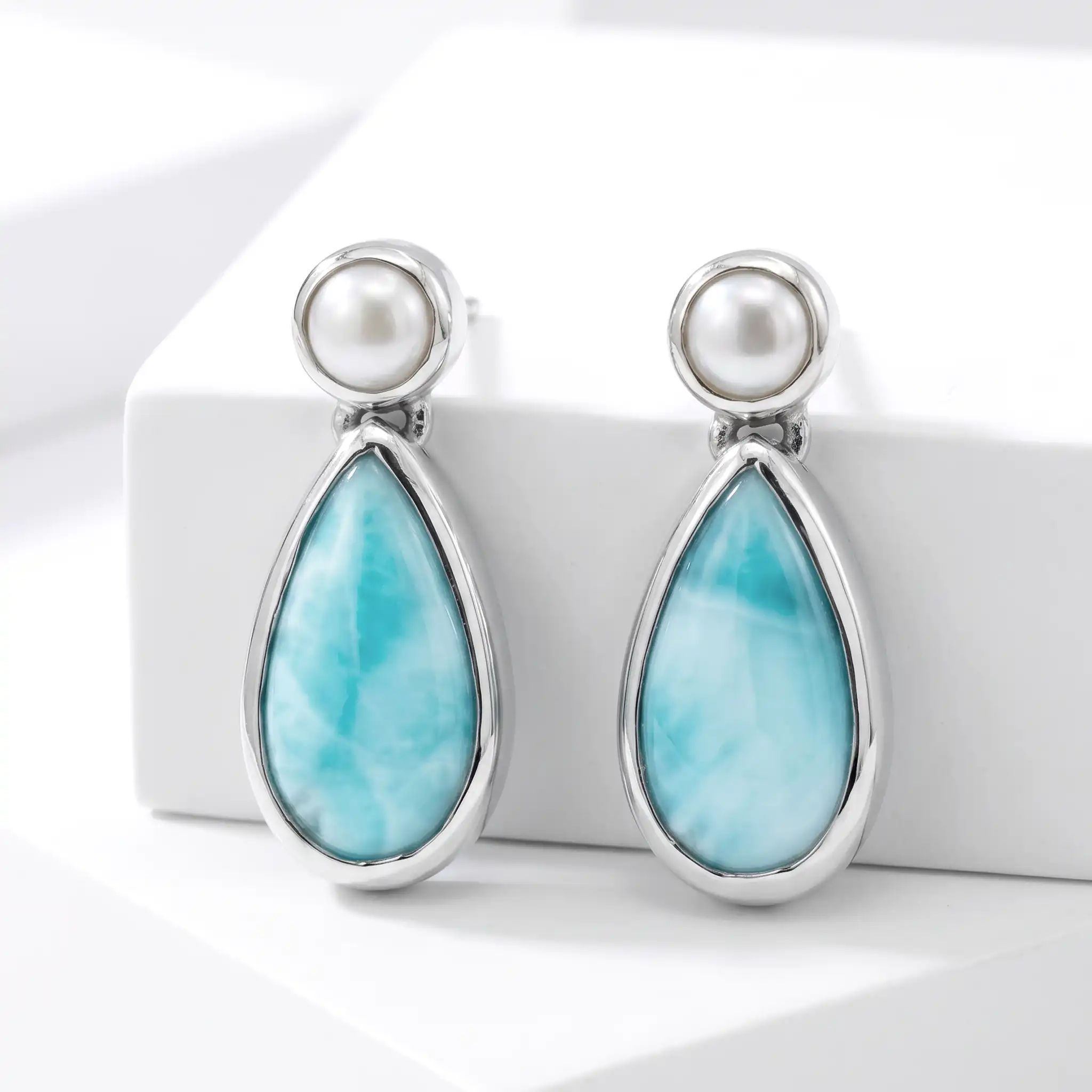 Pearl and Larimar Earrings