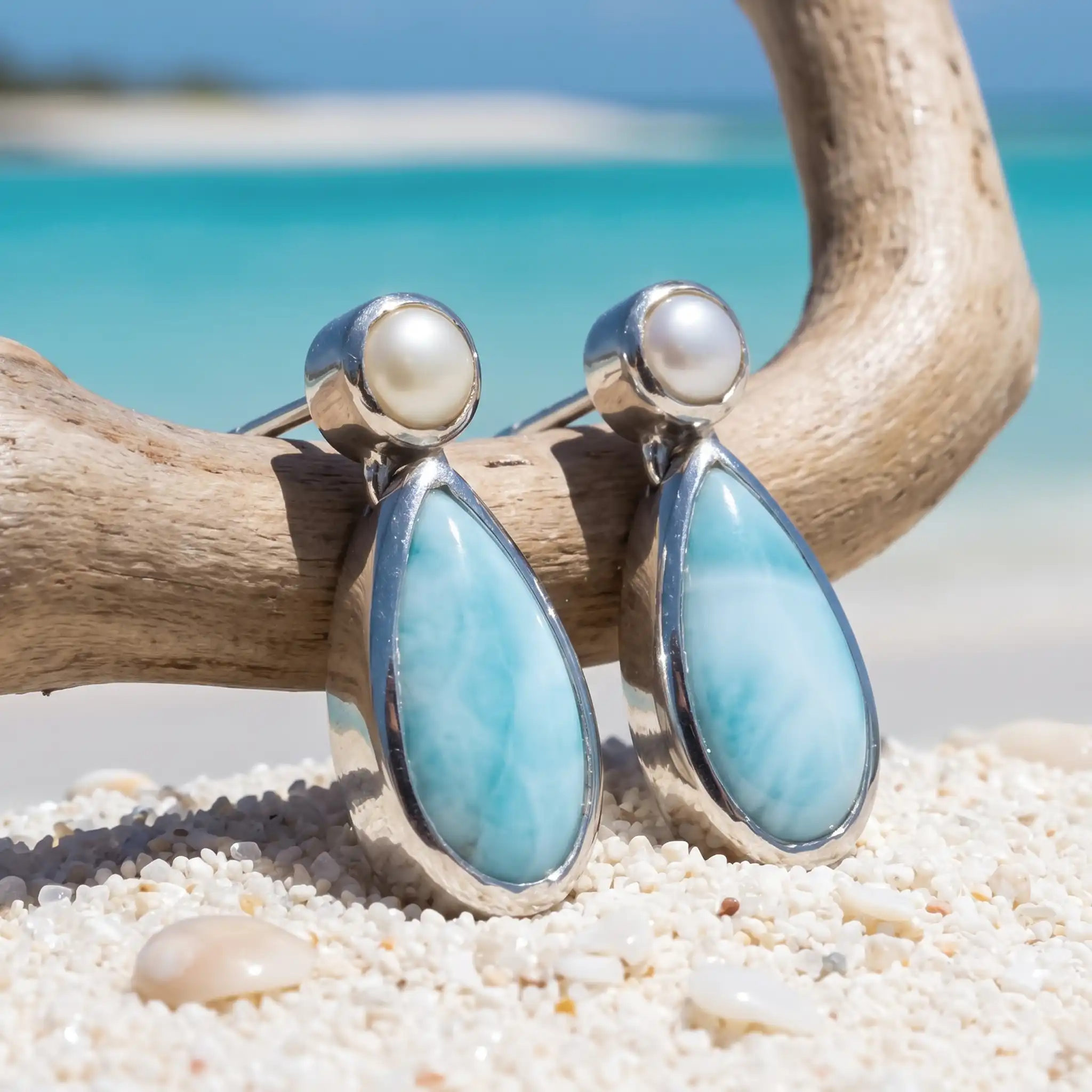 Pearl and Larimar Earrings