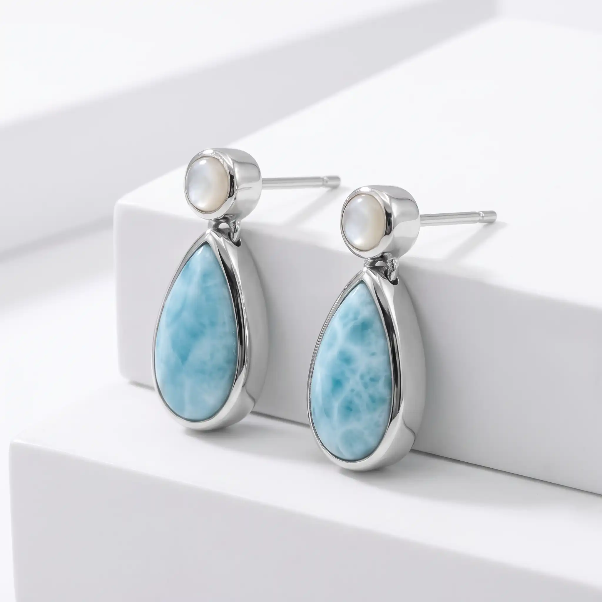 Pearl and Larimar Earrings