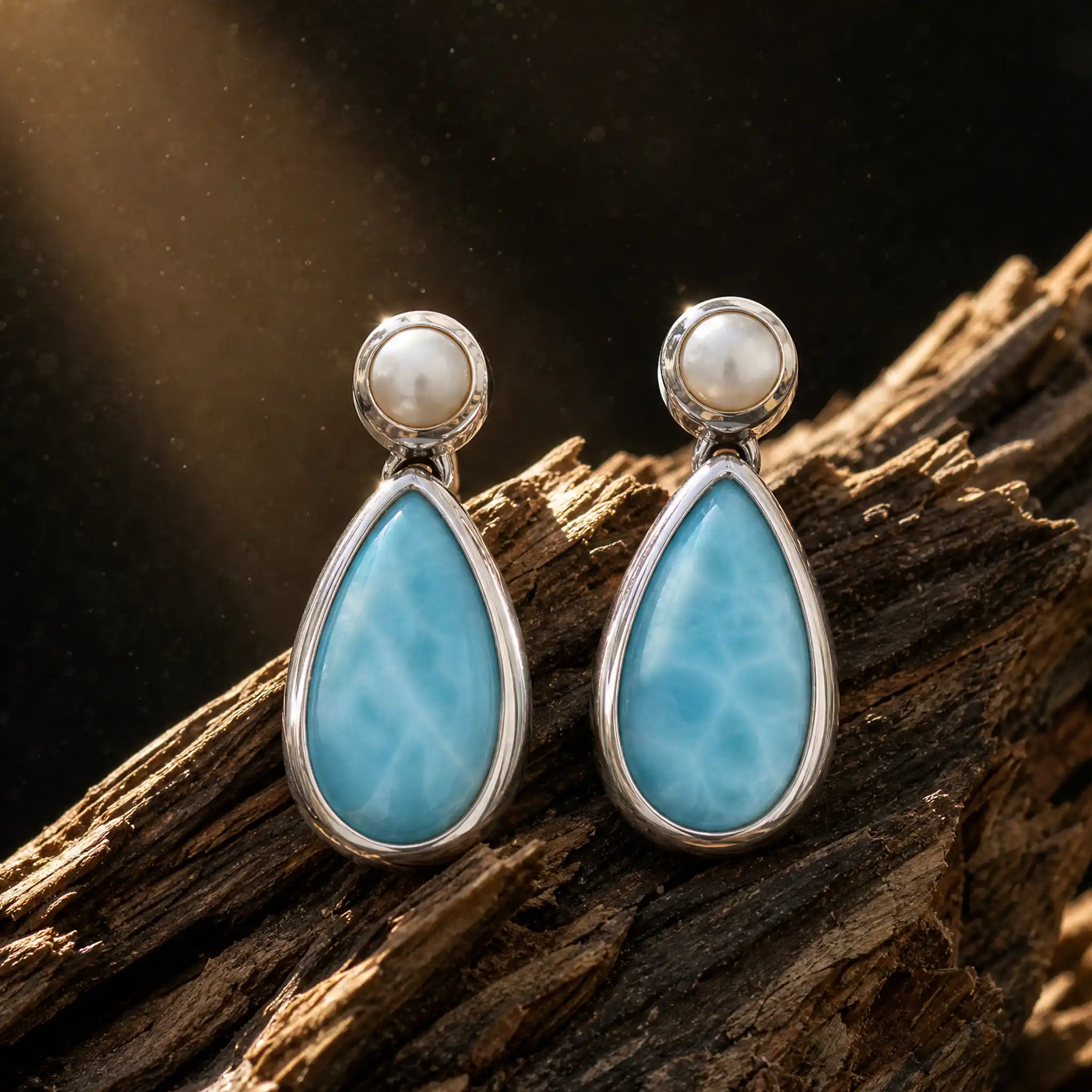 Pearl and Larimar Earrings