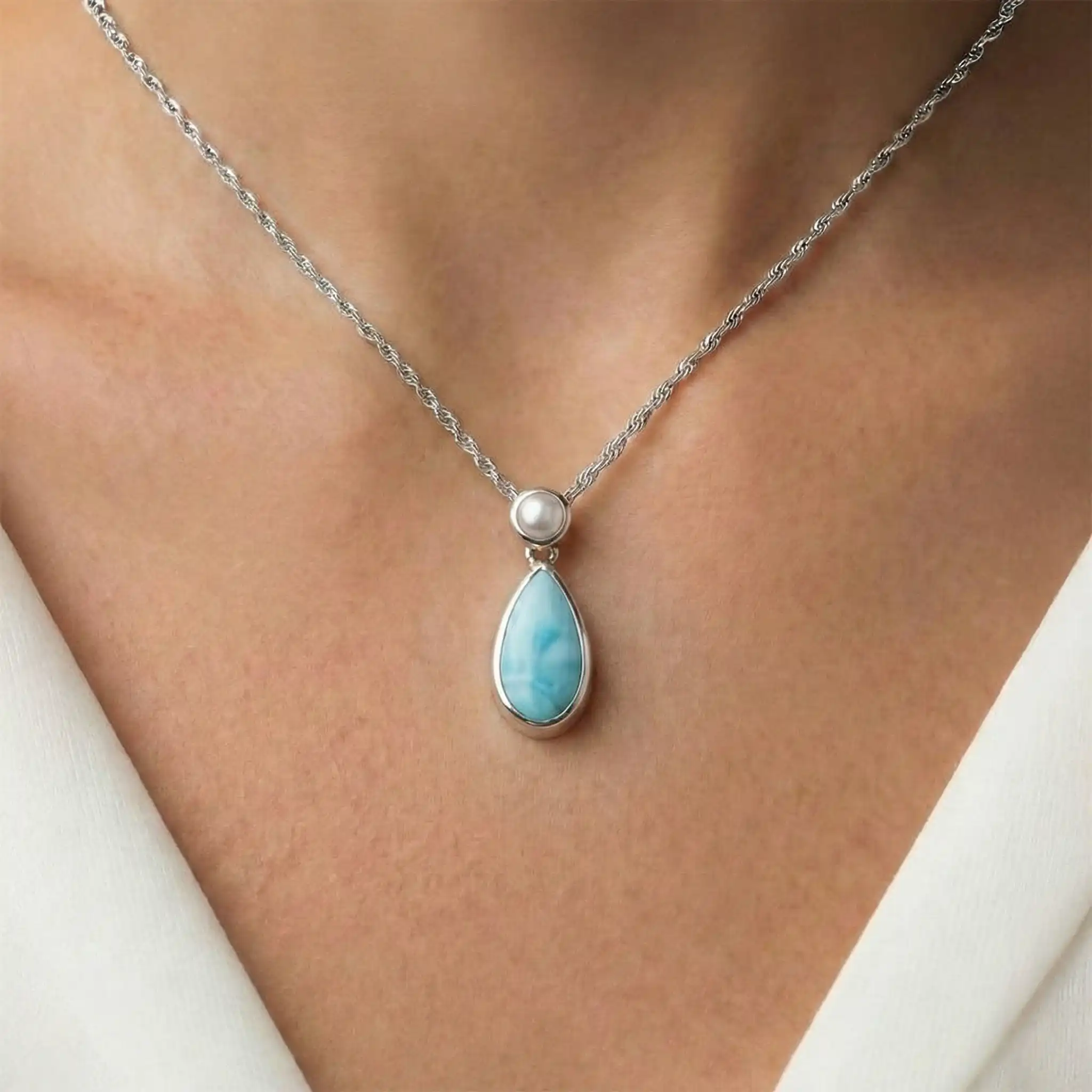 Pearl and Larimar Necklace 