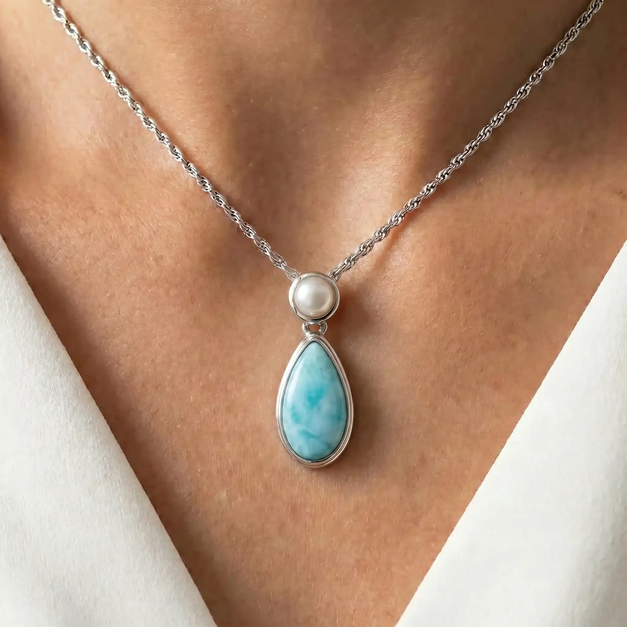 Pearl and Larimar Necklace 