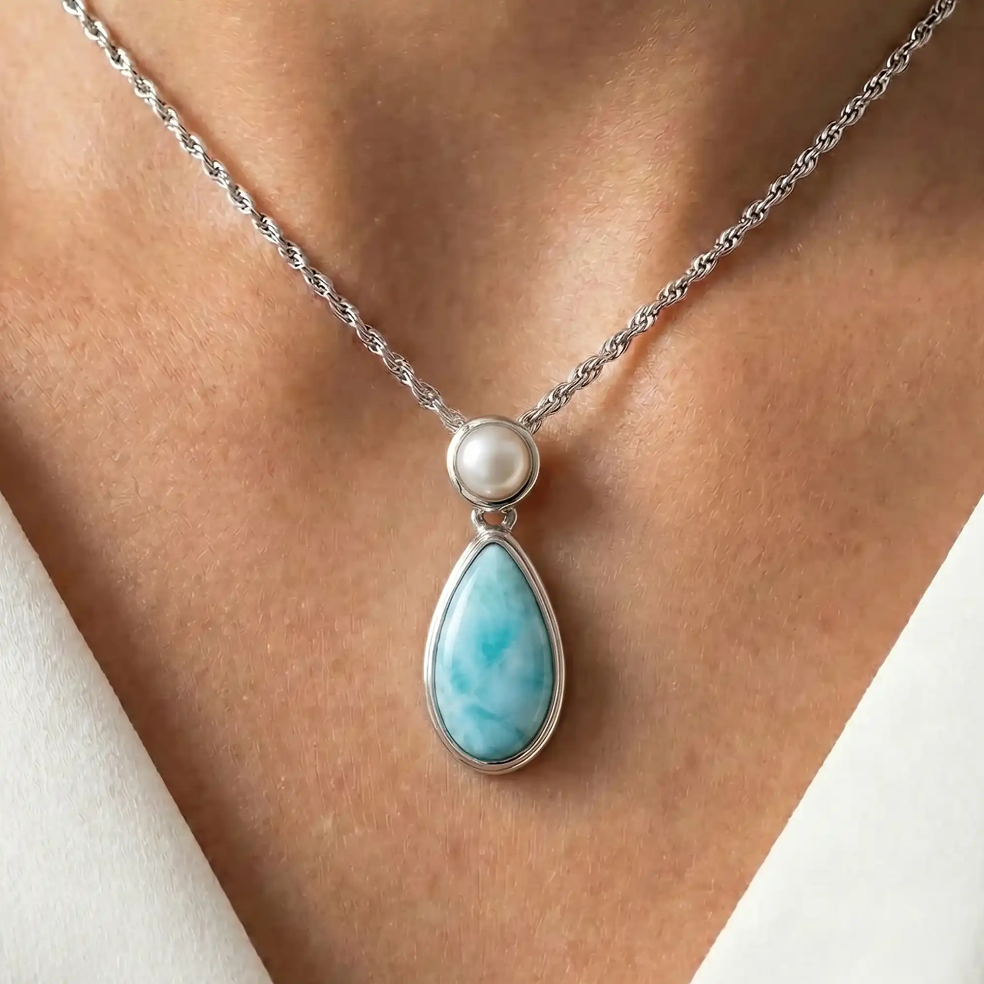 Pearl and Larimar Necklace 