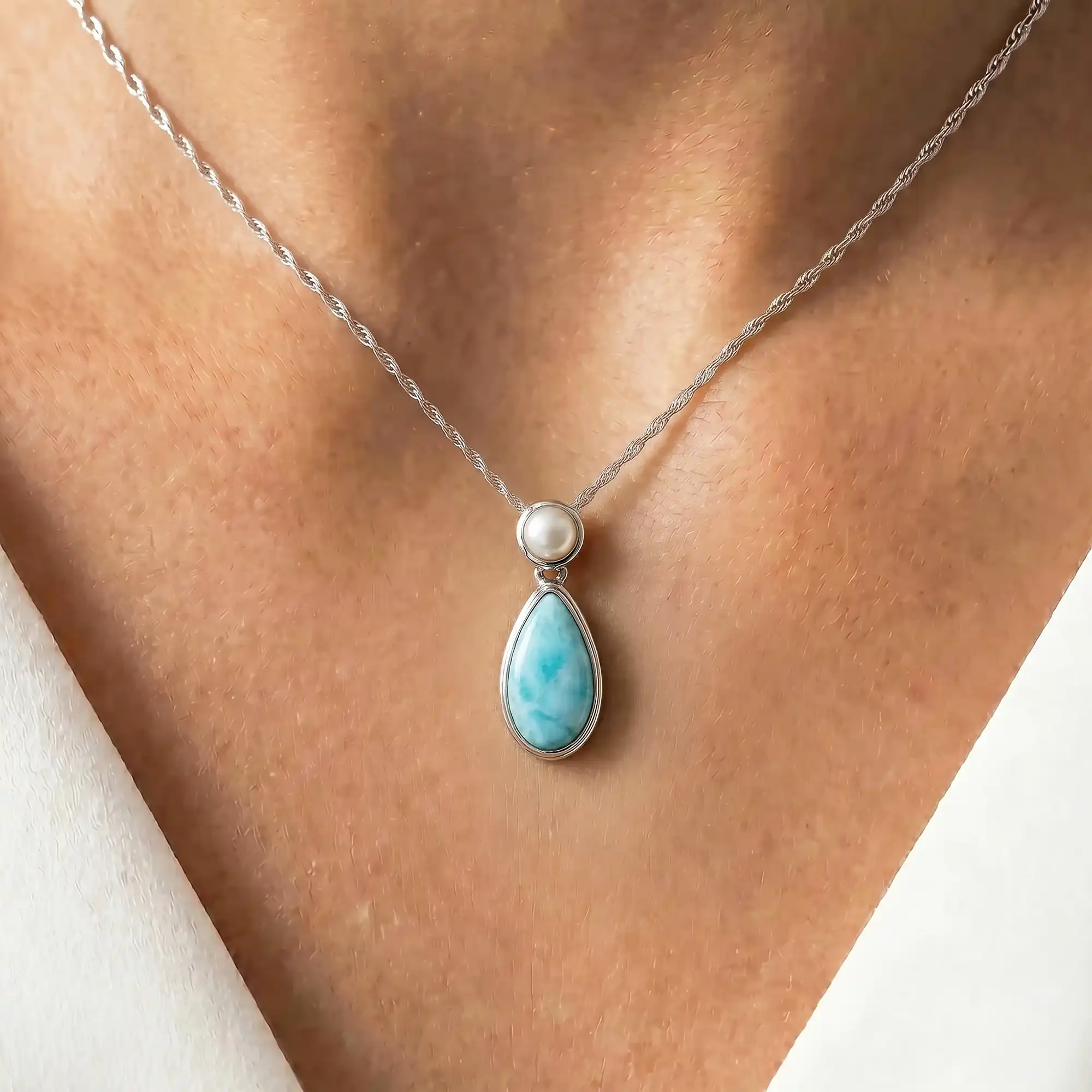 Pearl and Larimar Necklace 