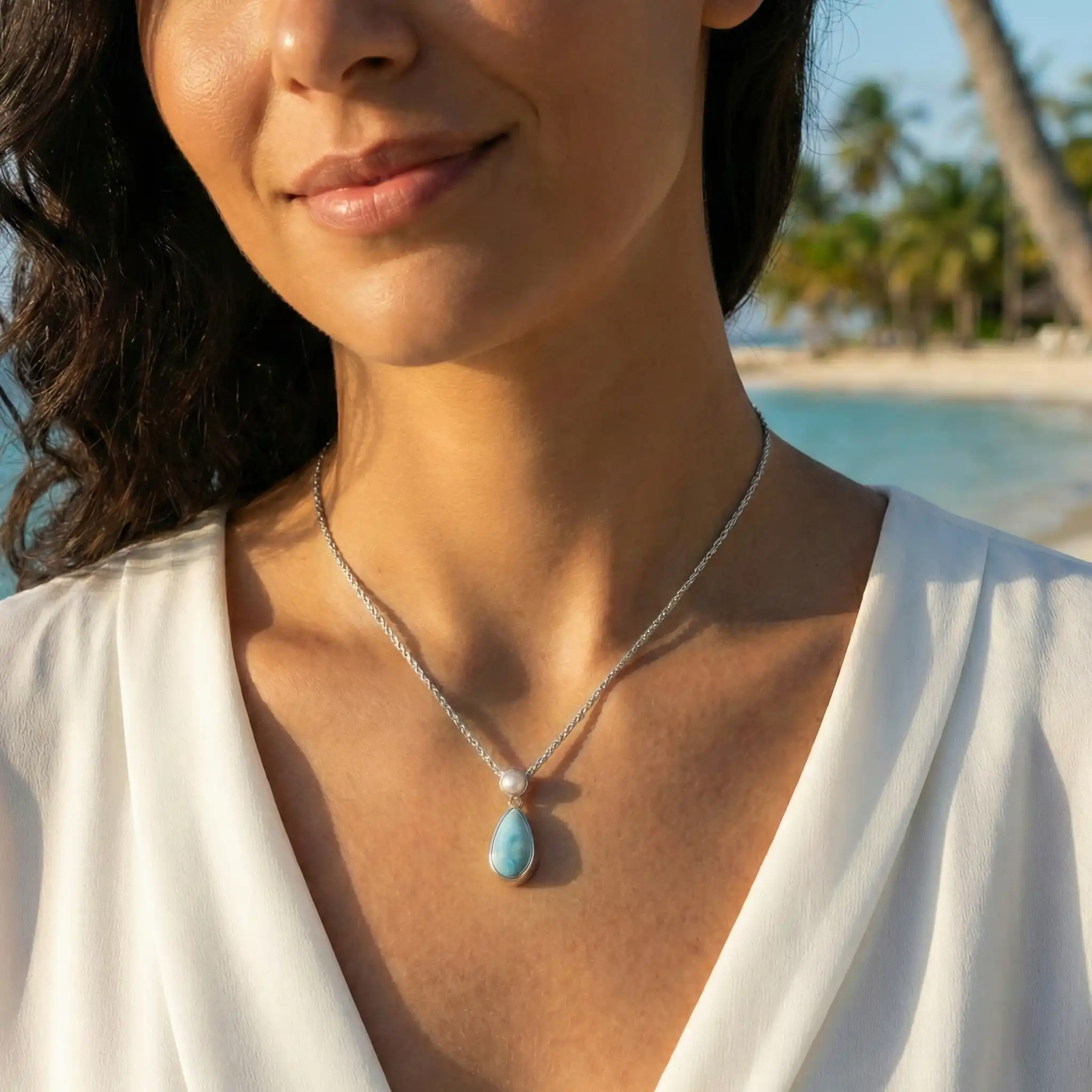 Pearl and Larimar Necklace 