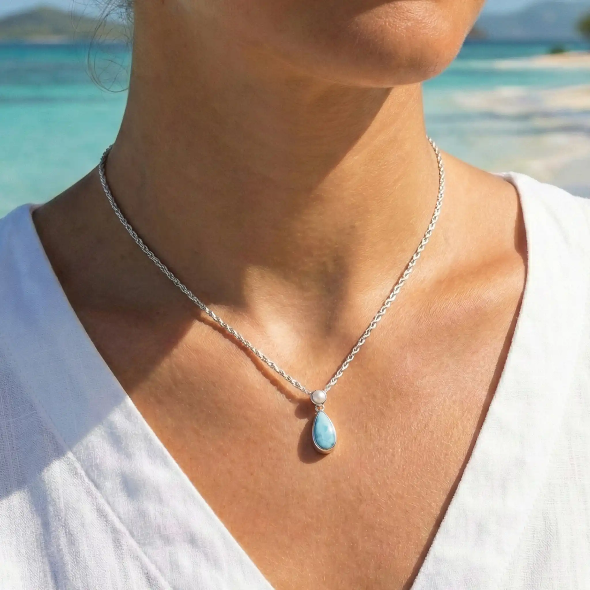 Pearl and Larimar Necklace 
