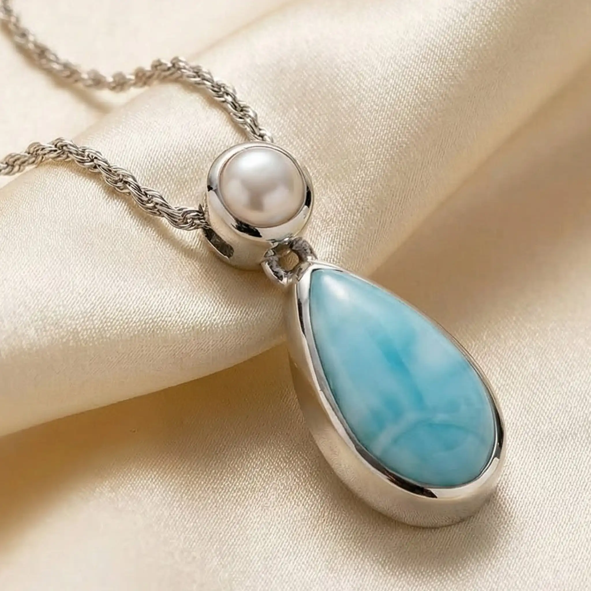 Pearl and Larimar Necklace 