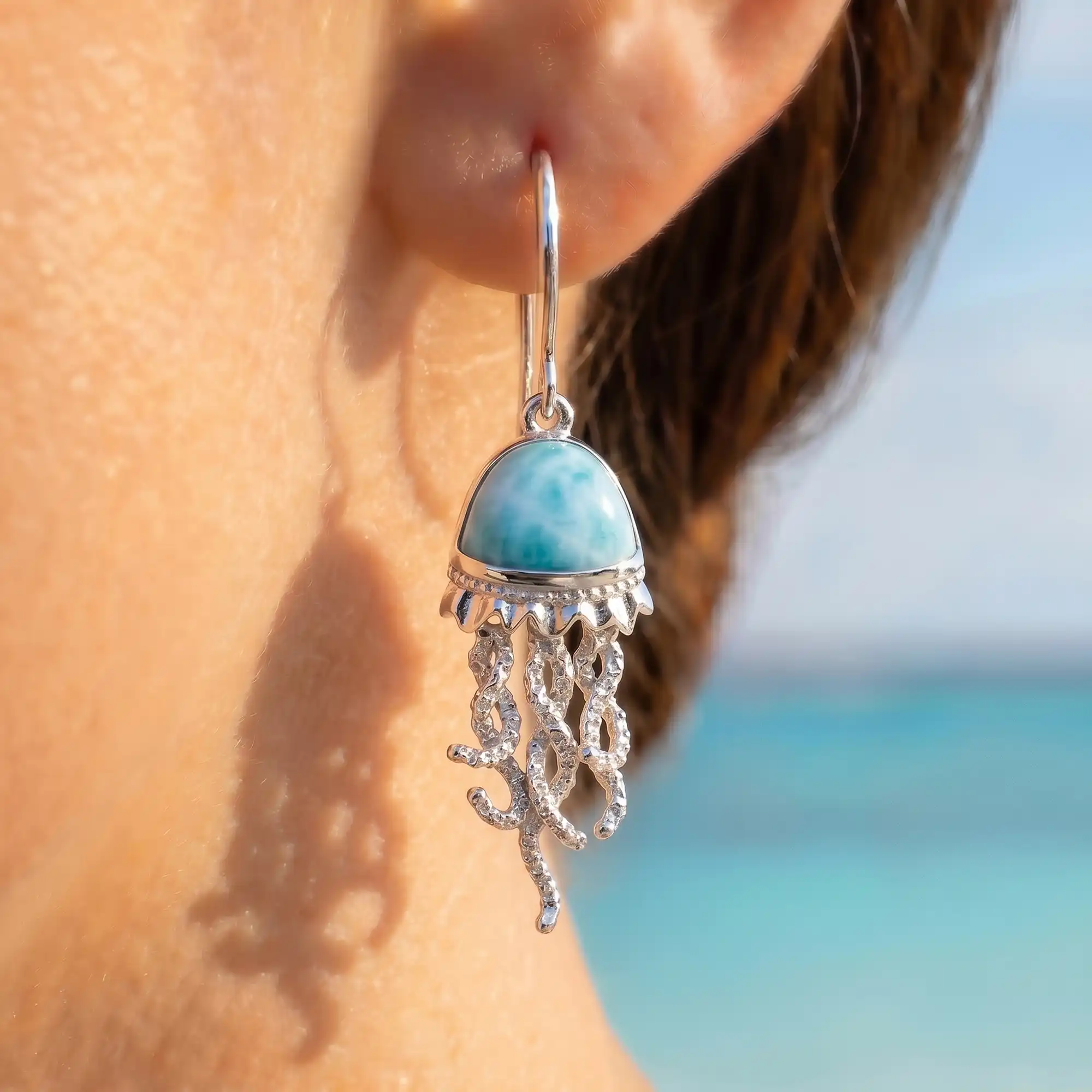 Jellyfish Earrings in sterling silver with larimar