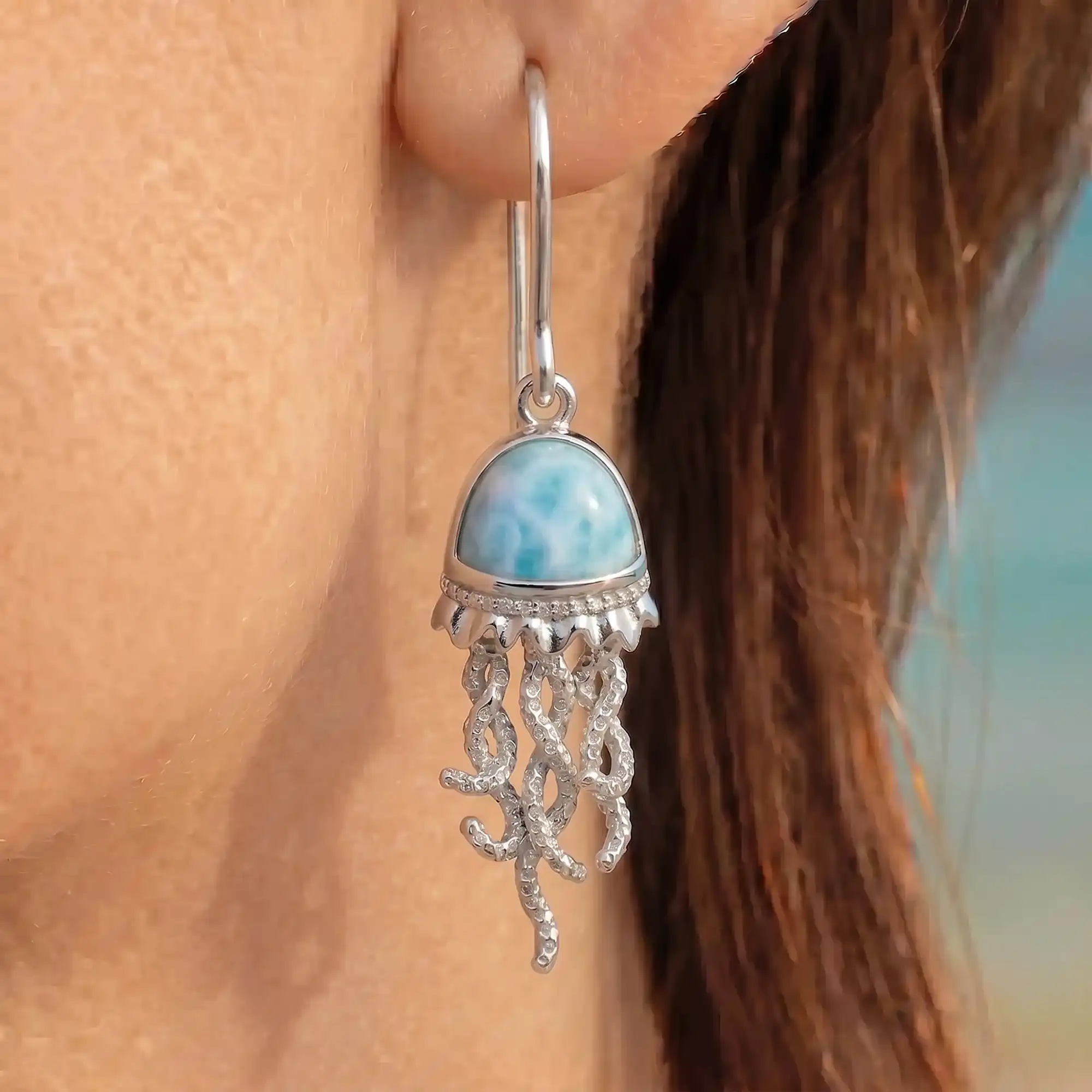 Jellyfish Earrings in sterling silver with larimar
