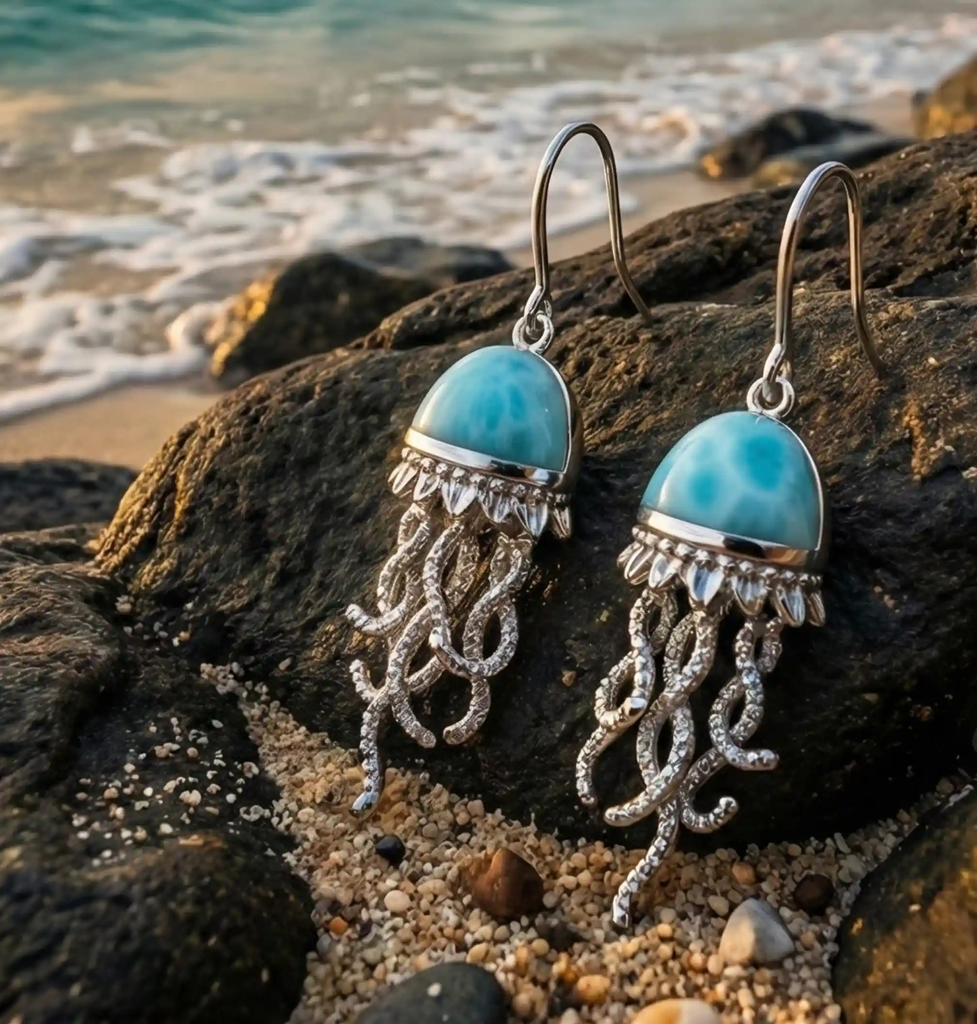  Jellyfish Earrings in sterling silver larimar