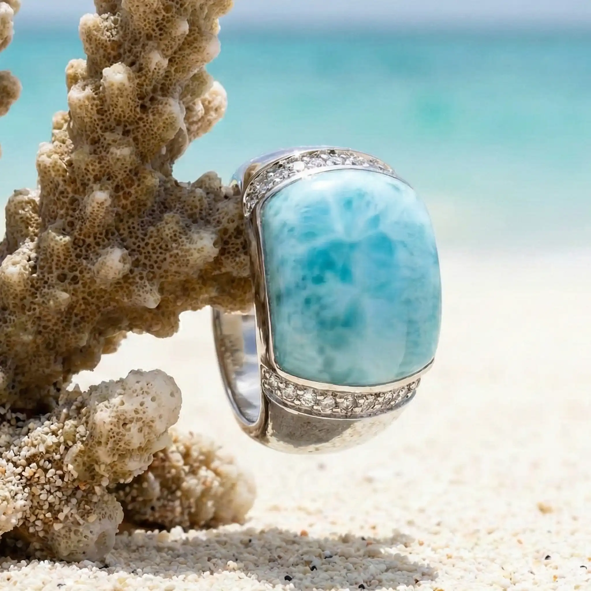 Gemstone Ring in silver and larimar