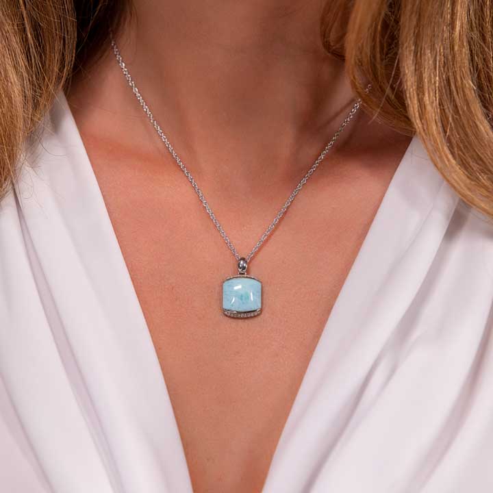 Larimar Sterling Silver Joy Necklace Marahlago Jewelry Cushion Gemstone White Sapphire