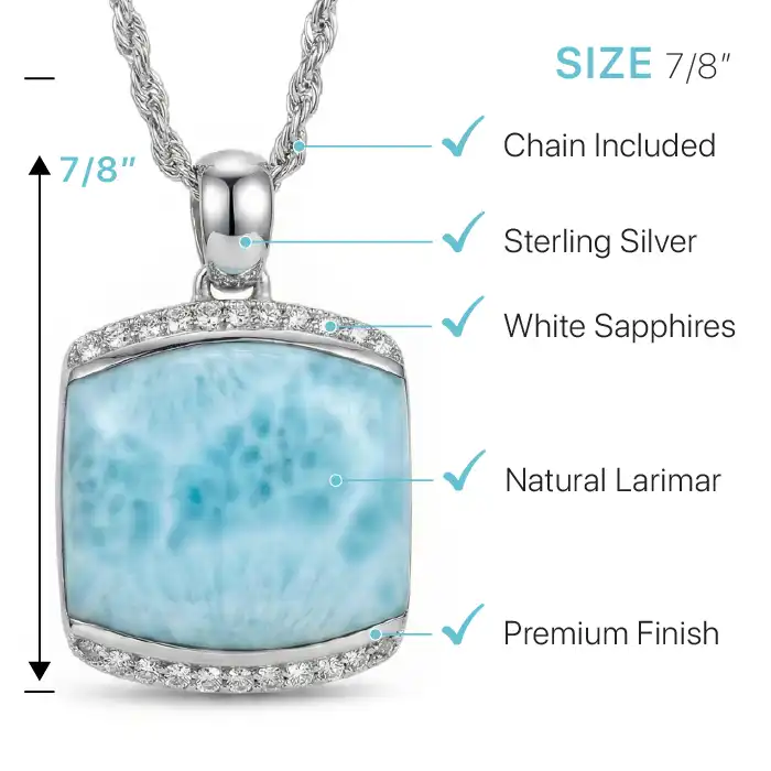 Larimar Sterling Silver Joy Necklace Marahlago Jewelry Cushion Gemstone White Sapphire