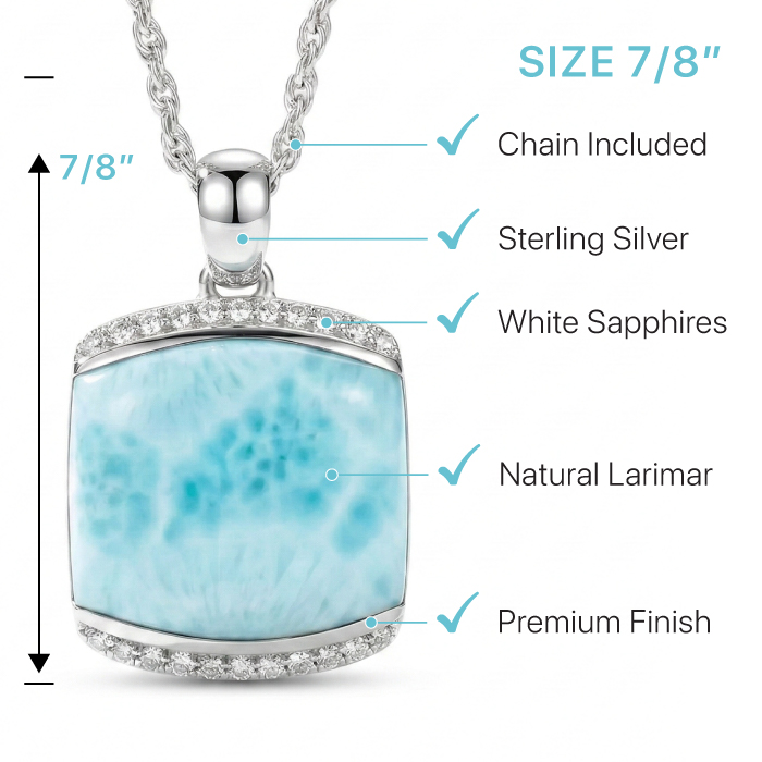 Larimar Sterling Silver Joy Necklace Marahlago Jewelry Cushion Gemstone White Sapphire