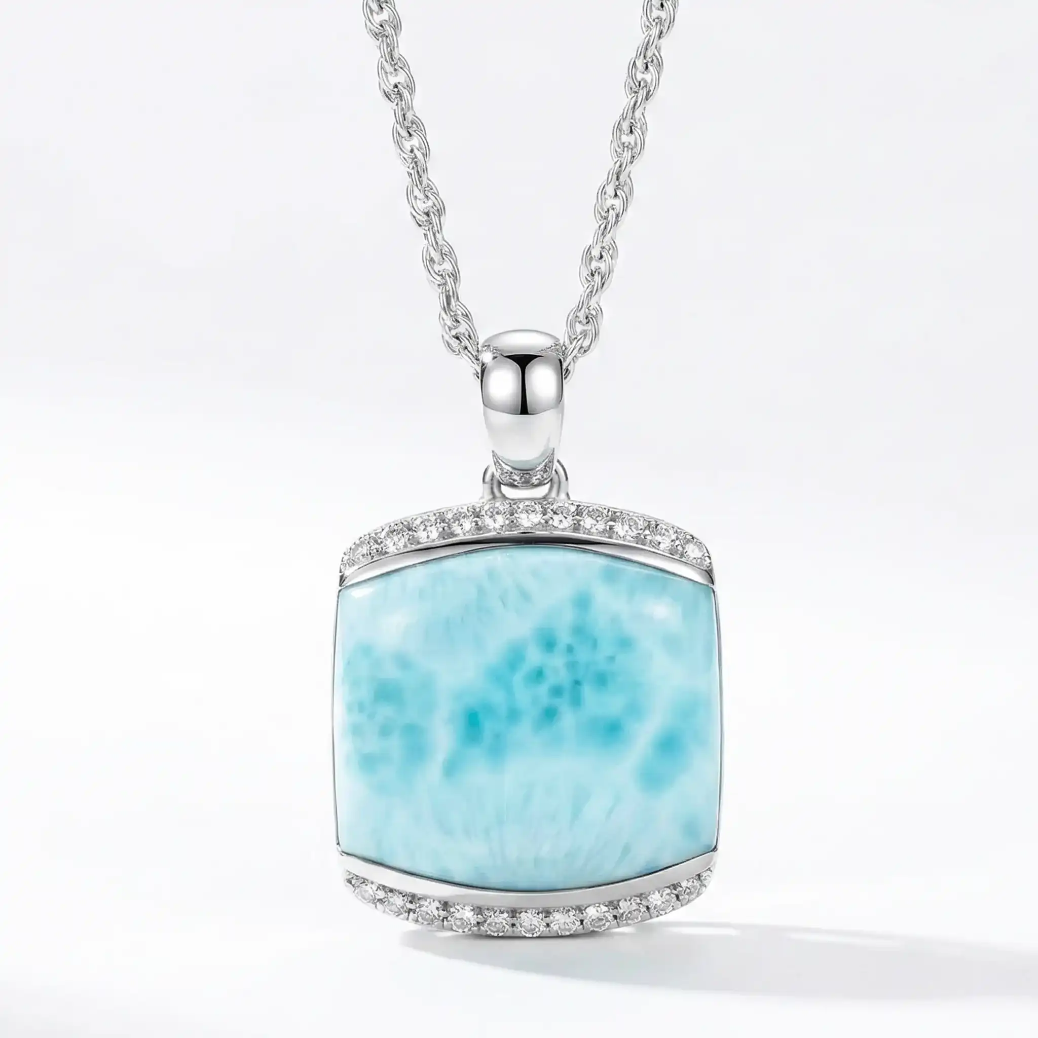 Larimar Sterling Silver Joy Necklace Marahlago Jewelry Cushion Gemstone White Sapphire