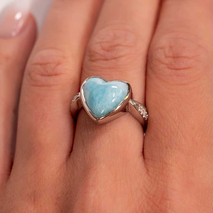 Heart Ring in Sterling silver and Larimar 
