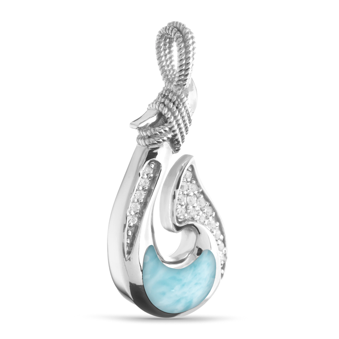 Larimar Sterling Silver Lanai Hook Necklace Marahlago Jewelry Gemstone White Sapphire