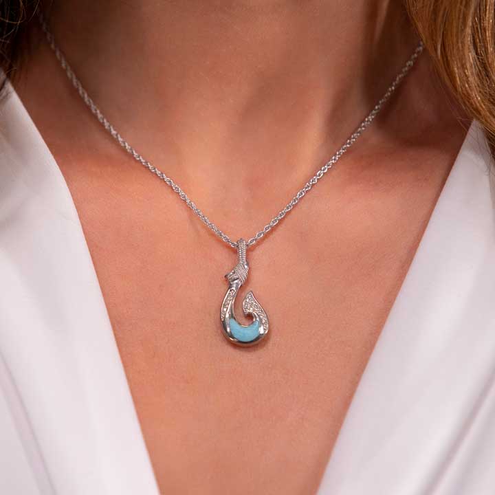 Larimar Sterling Silver Lanai Hook Necklace