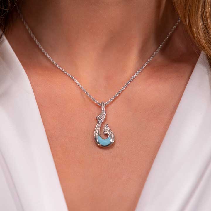 Larimar Sterling Silver Lanai Hook Necklace 