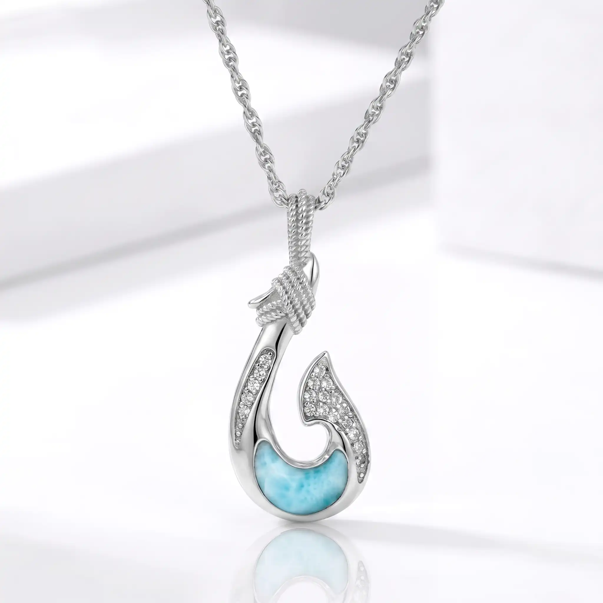 Fish Hook Pendant With White Sapphire in Sterling Silver by marahlago jewelry