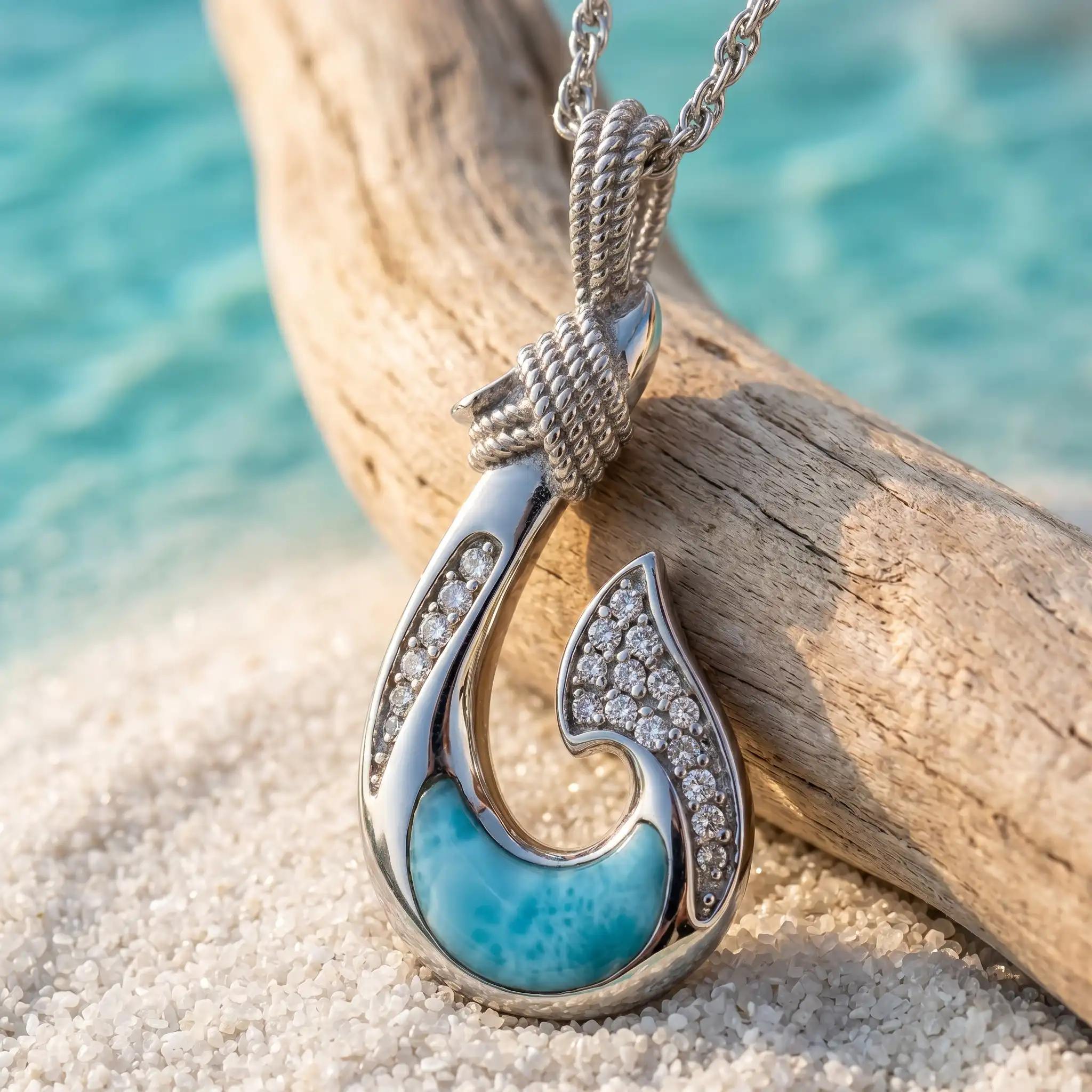 Fish Hook Pendant With White Sapphire in Sterling Silver by marahlago jewelry