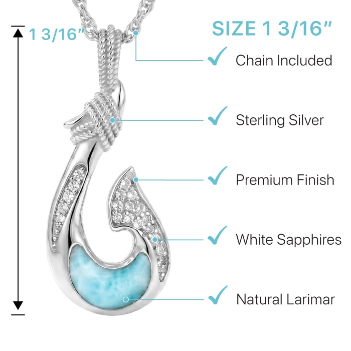 Fish Hook Pendant With White Sapphire in Sterling Silver by marahlago jewelry