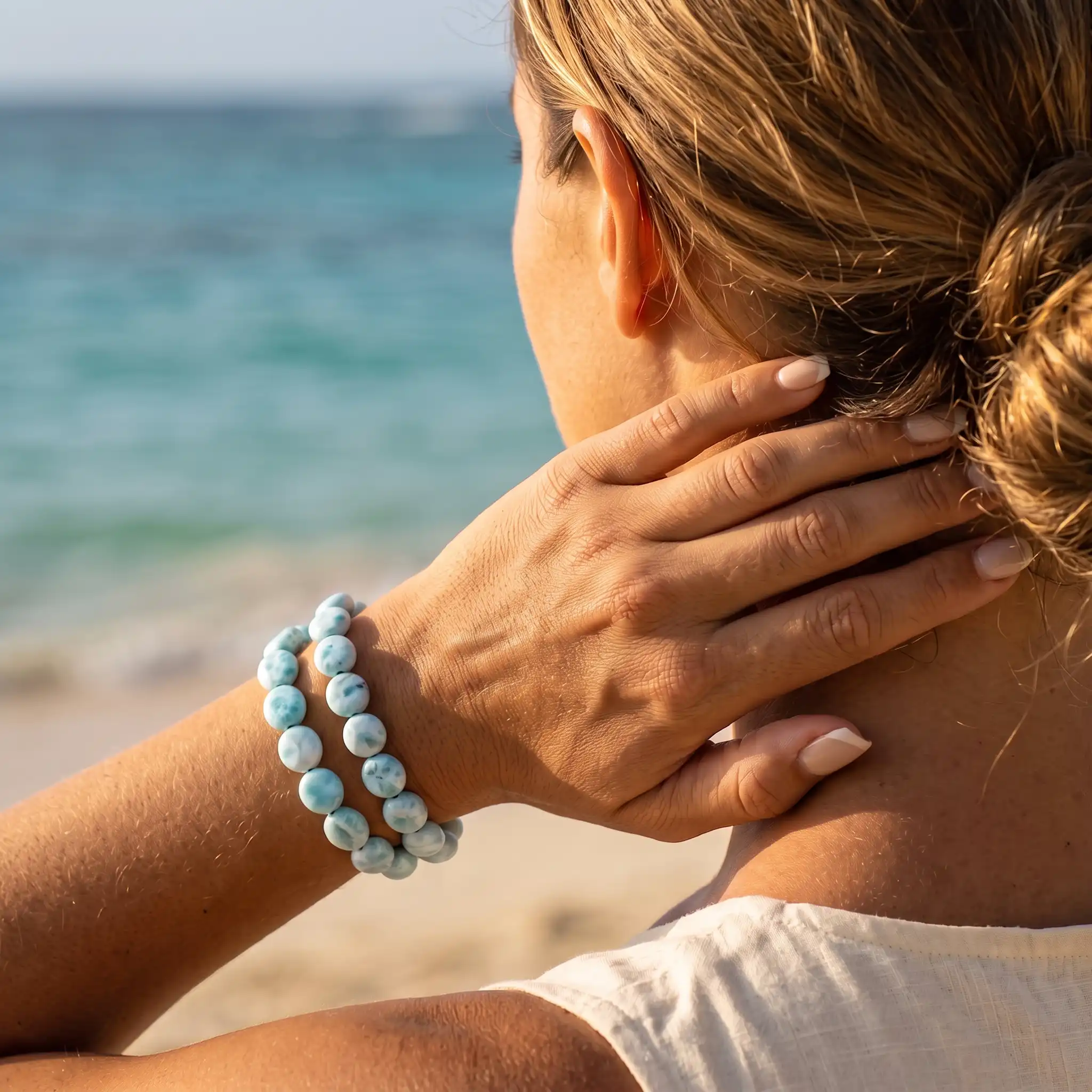 Authentic Larimar sliding Adjustable Bracelet Marahlago fine Jewelry Round Natural Gemstone Beads Macrame braided