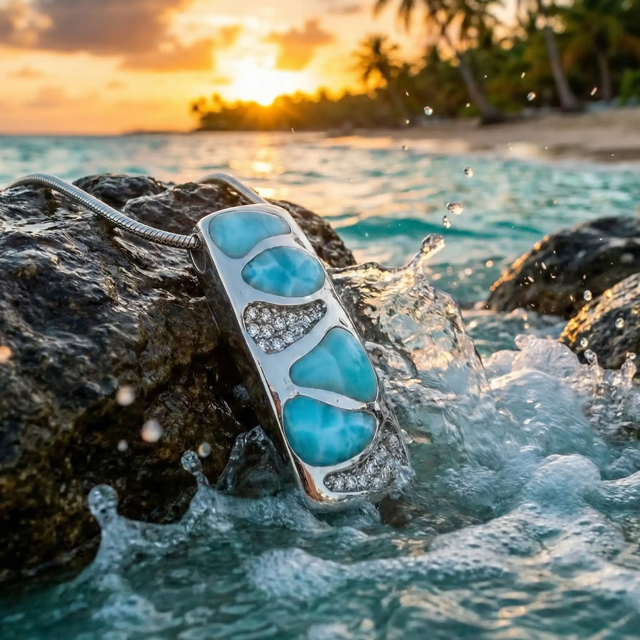 Larimar Sterling Silver Surf Pendant Necklace Marahlago Jewelry White Sapphire 