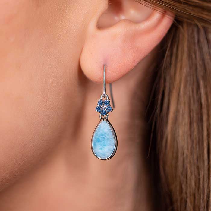 Larimar Sterling Silver Leia Earrings Marahlago Jewelry Pear Gemstone Blue Topaz