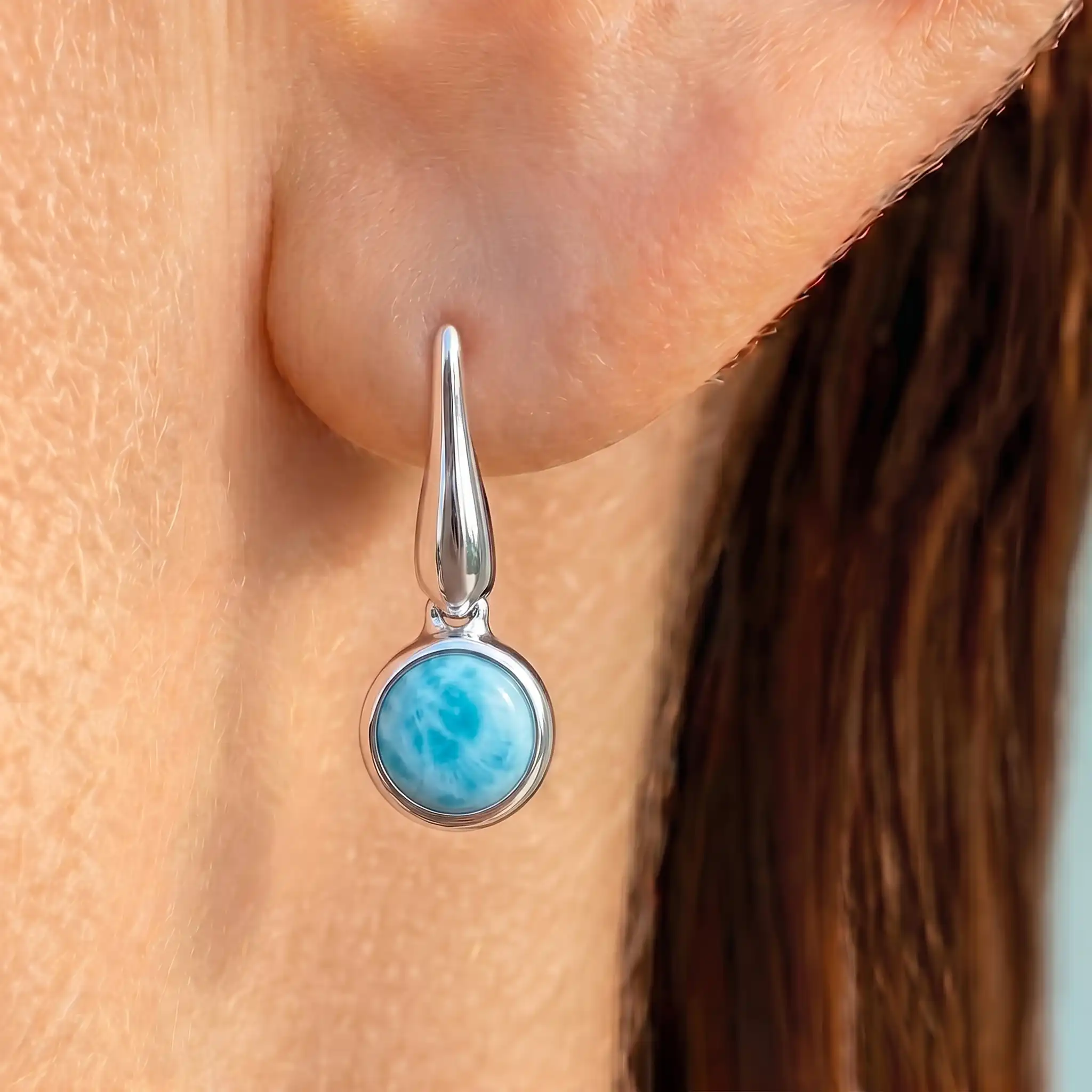 Drop Earrings in sterling silver with larimar