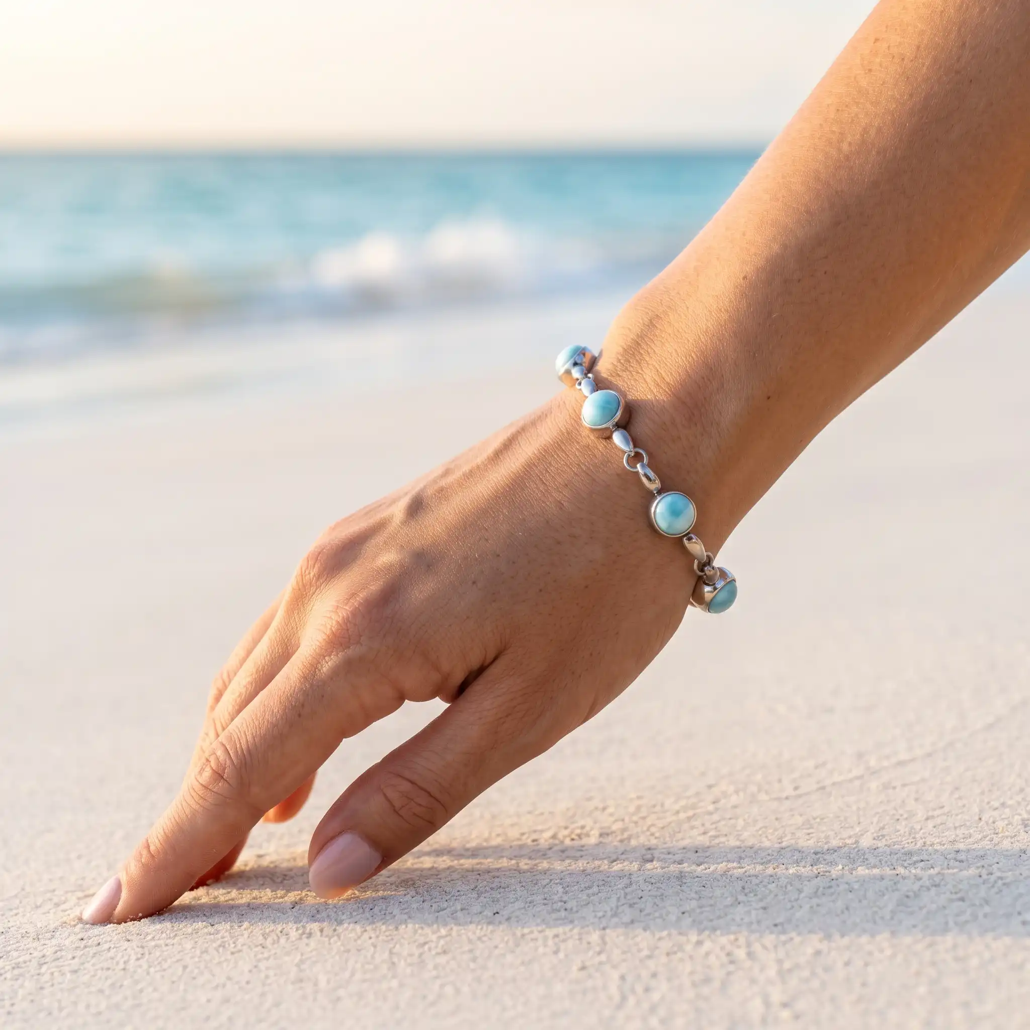 Larimar Sterling Silver Liquido Adjustable Link Bracelet Marahlago Jewelry round Gemstone 