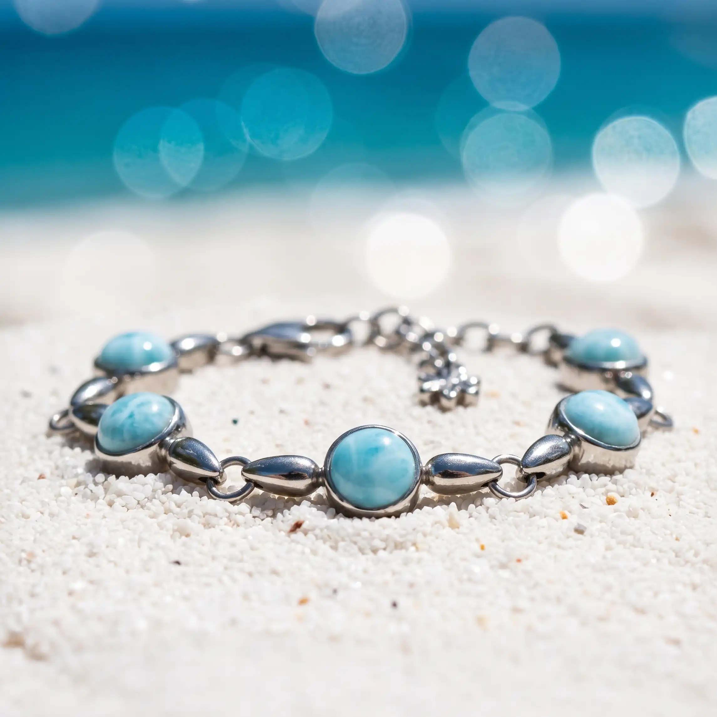 Larimar Sterling Silver Liquido Adjustable Link Bracelet Marahlago Jewelry round Gemstone 