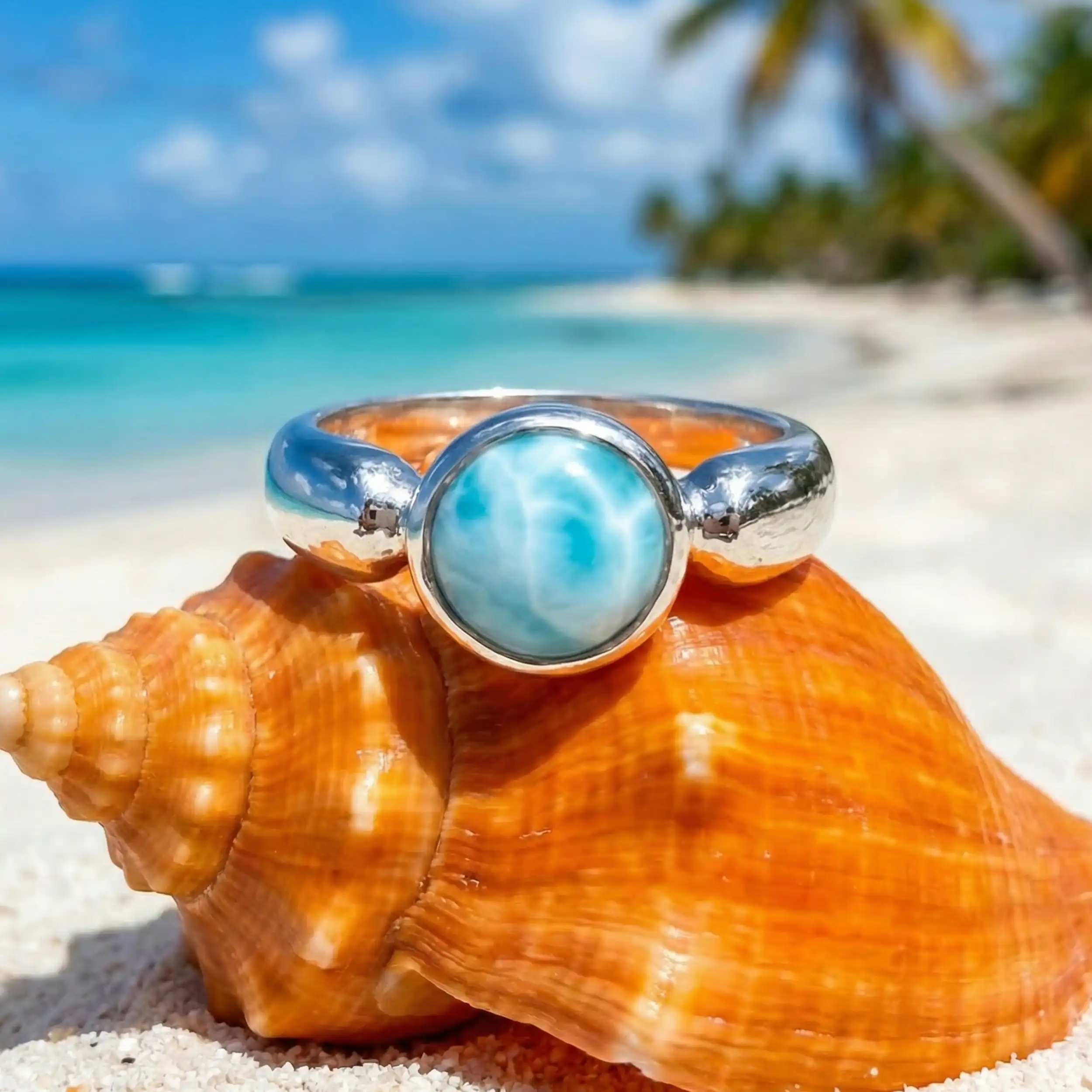 Solitaire Ring in sterling silver by Marahlago larimar