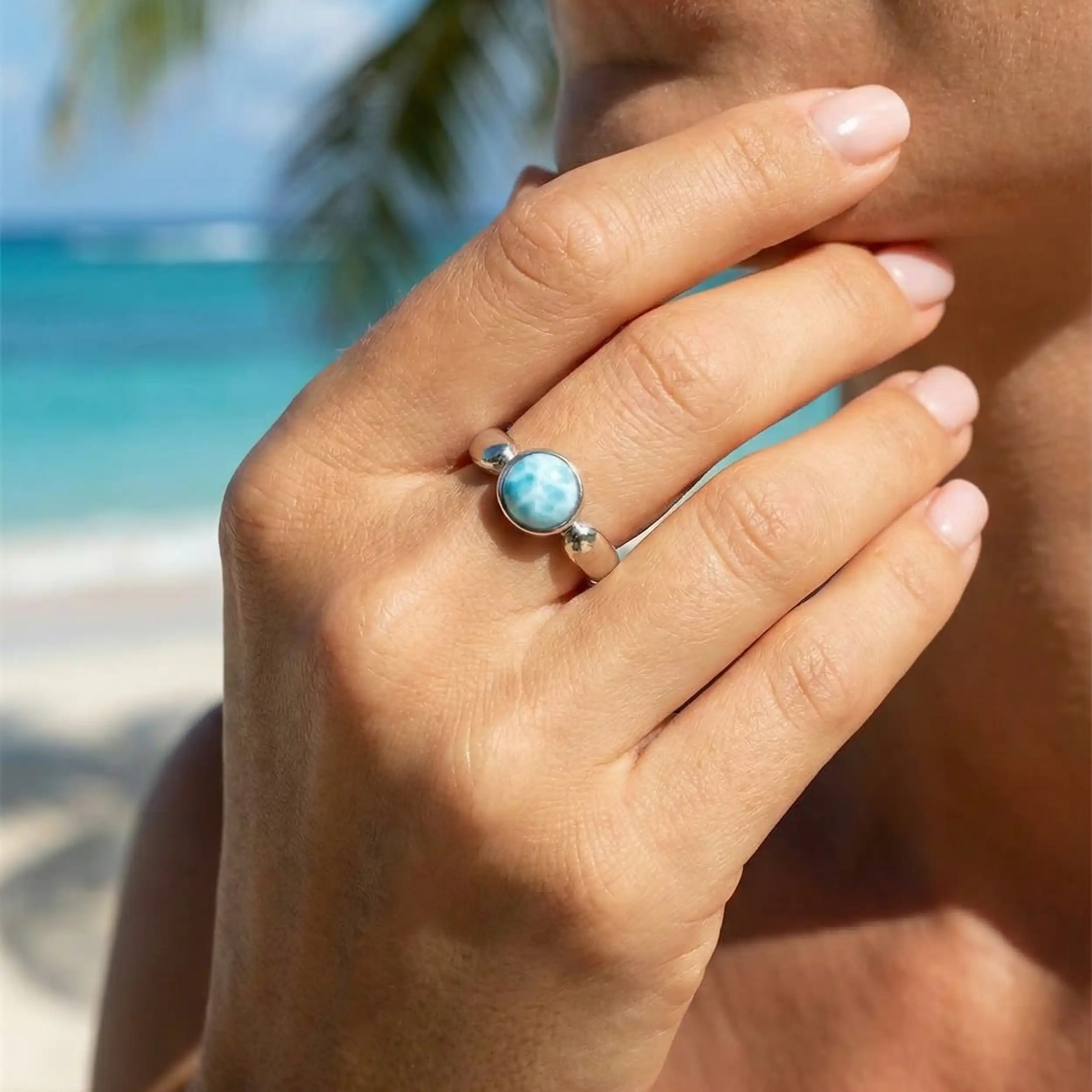 Solitaire Ring in sterling silver with larimar stones by Marahlago 